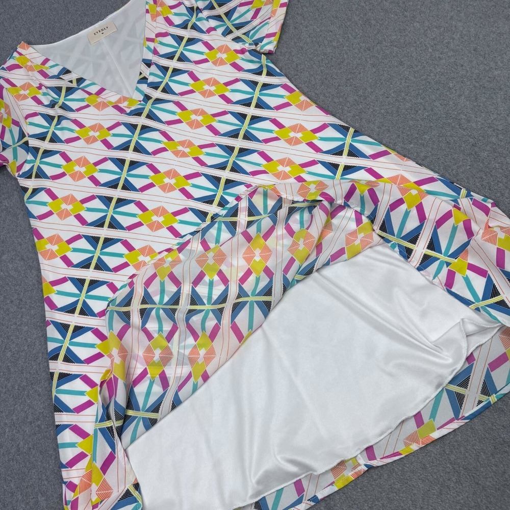 Everly Shift Dress Womens Small Lined V-Neck‎ Geometrical Pattern Short Sleeve - Picture 6 of 8